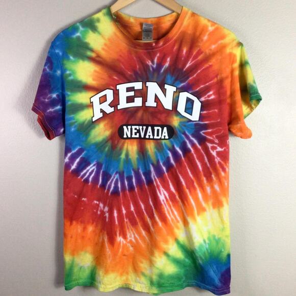 Classic Reno Nevada Tie Dye rainbow boho T Shirt Red Medium - Picture 1 of 4